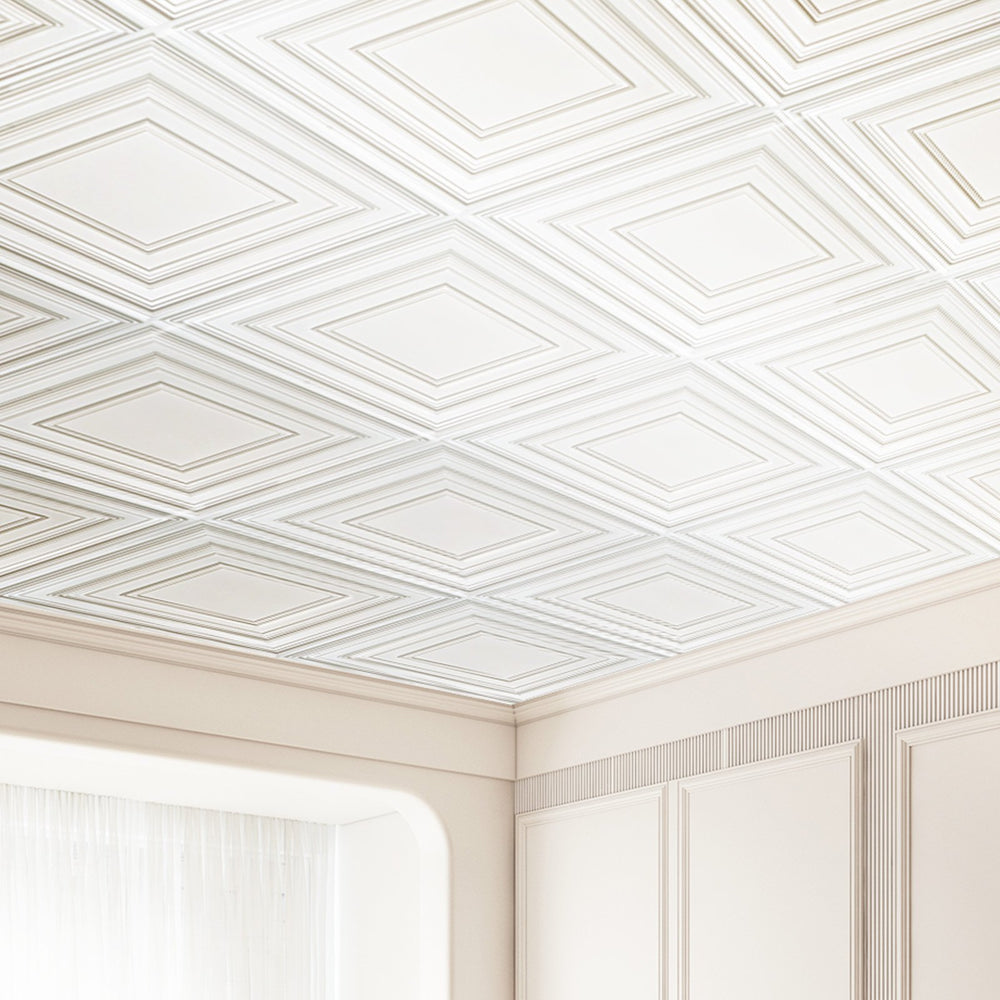VEVOR Ceiling Tiles 12-Pack 61 cm x 61 cm PVC Easy Installation White Peg Pattern