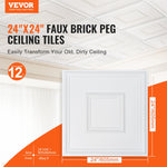 VEVOR Ceiling Tiles, 12-Pack 24 x 24 in, Drop Ceiling Tiles Premium PVC Sheet, Easy Installation/ Cutting Plastic Glue-up Ceiling Tile, Ceiling Covering for Home/Office Decoration, White Geometric
