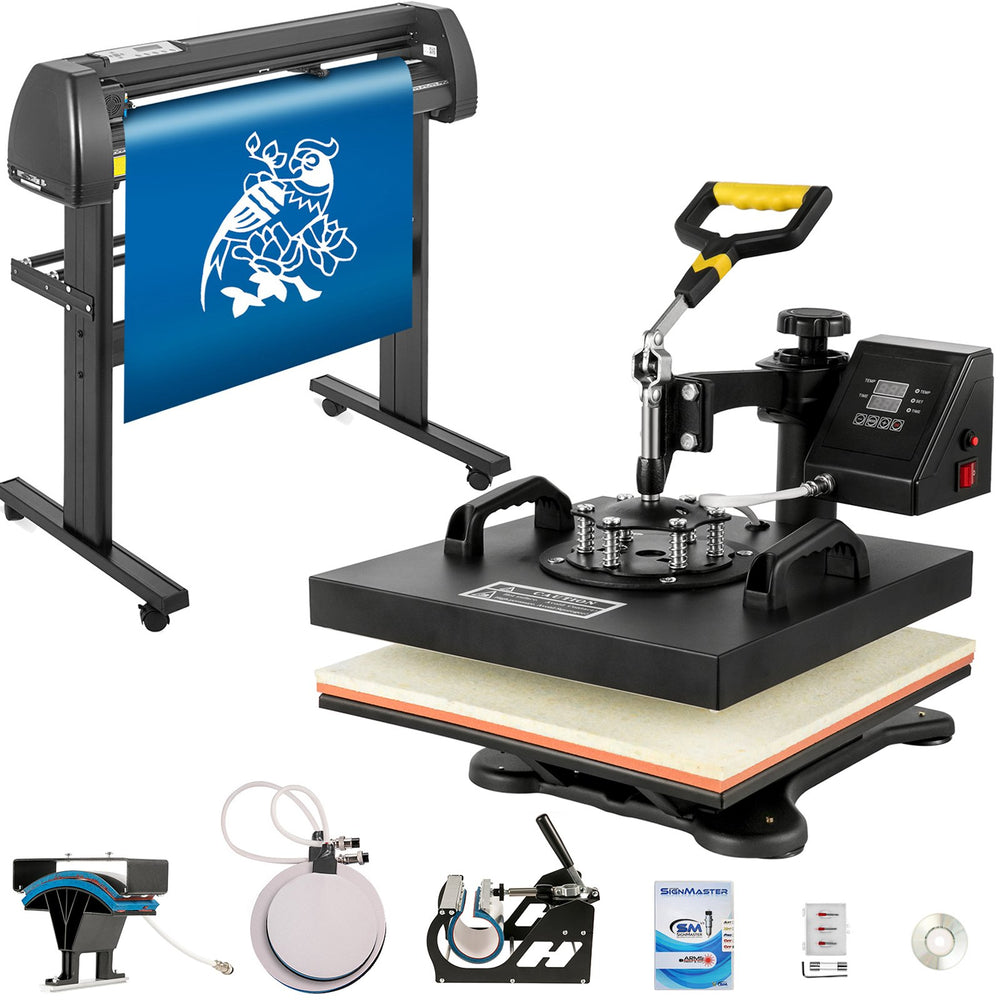 Digital Clamshell 15"x15" (38 X 38cm) Heat Transfer Press + 34 Inch Vinyl Cutter Machine Kit Software