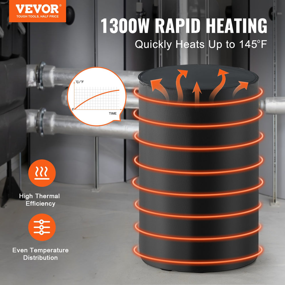 VEVOR 208.2 L Metal Drum Heater 1300W 0-63°C Adjustable w/ Independent Thermostat