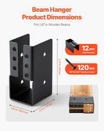 VEVOR Concealed Joist Hanger, 2x4 Inch Outdoor Concealed-Flange Joist Bracket with Screws, Steel Light Joist Hangers for 1.93 x 3.62 Inch / 49 x 92 mm Beam, Swing, Fence, Wooden Slides, 12 Pcs