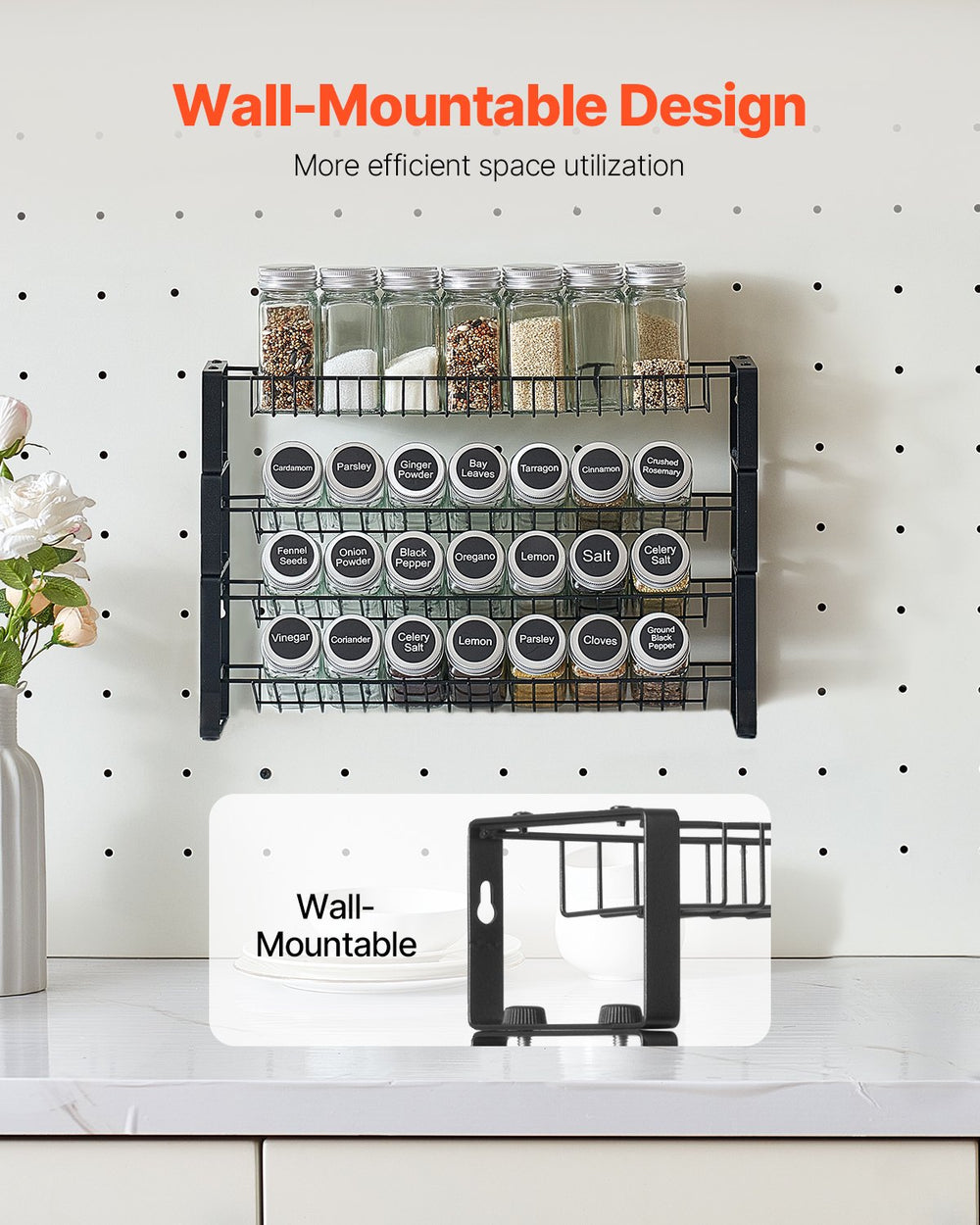 VEVOR Detachable Spice Rack Organizer for Cabinet, 4 Tie Stackable Seasoning Organizer, Spice Jars Kitchen Storage for Countertop Kitchen Pantry Cupboard, 15.8x10.7 in