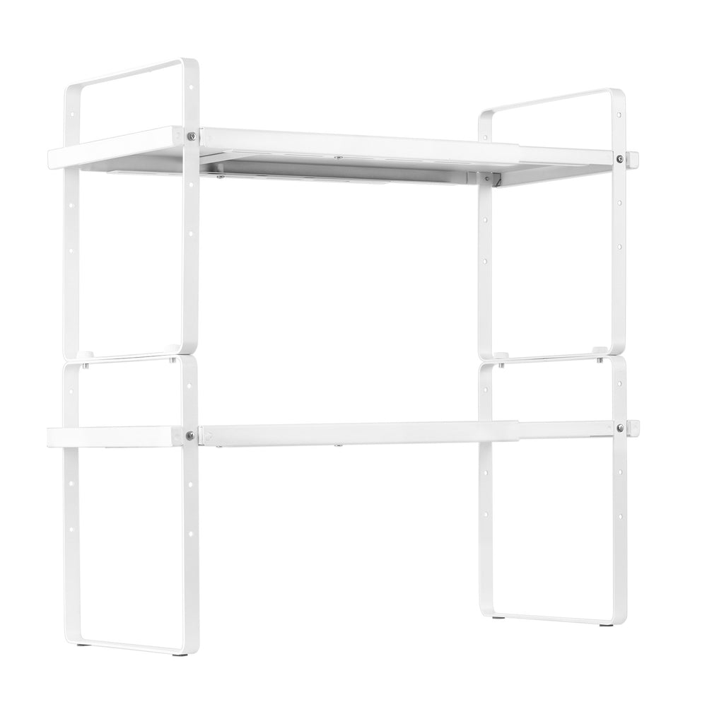 VEVOR Adjustable Kitchen Cabinet Shelf Organizer, Expandable 2 Tier Cabinet Shelf, Stackable Countertop Organizers and Storage Shelf Risers, Pantry Organizers for Kitchen Bathroom Office, White