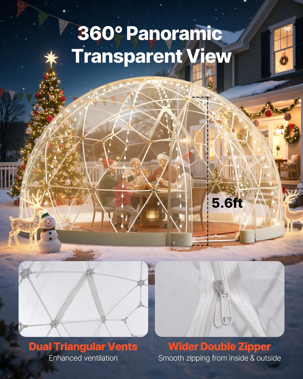 VEVOR Garden Dome Igloo, 3.6 x 2.2 m Outdoor Clear Bubble Tent for 4-7 Person, Weatherproof Geodesic Dome Greenhouse with Window, PVC Igloo Tent for Backyard Patios Camping Party Wedding