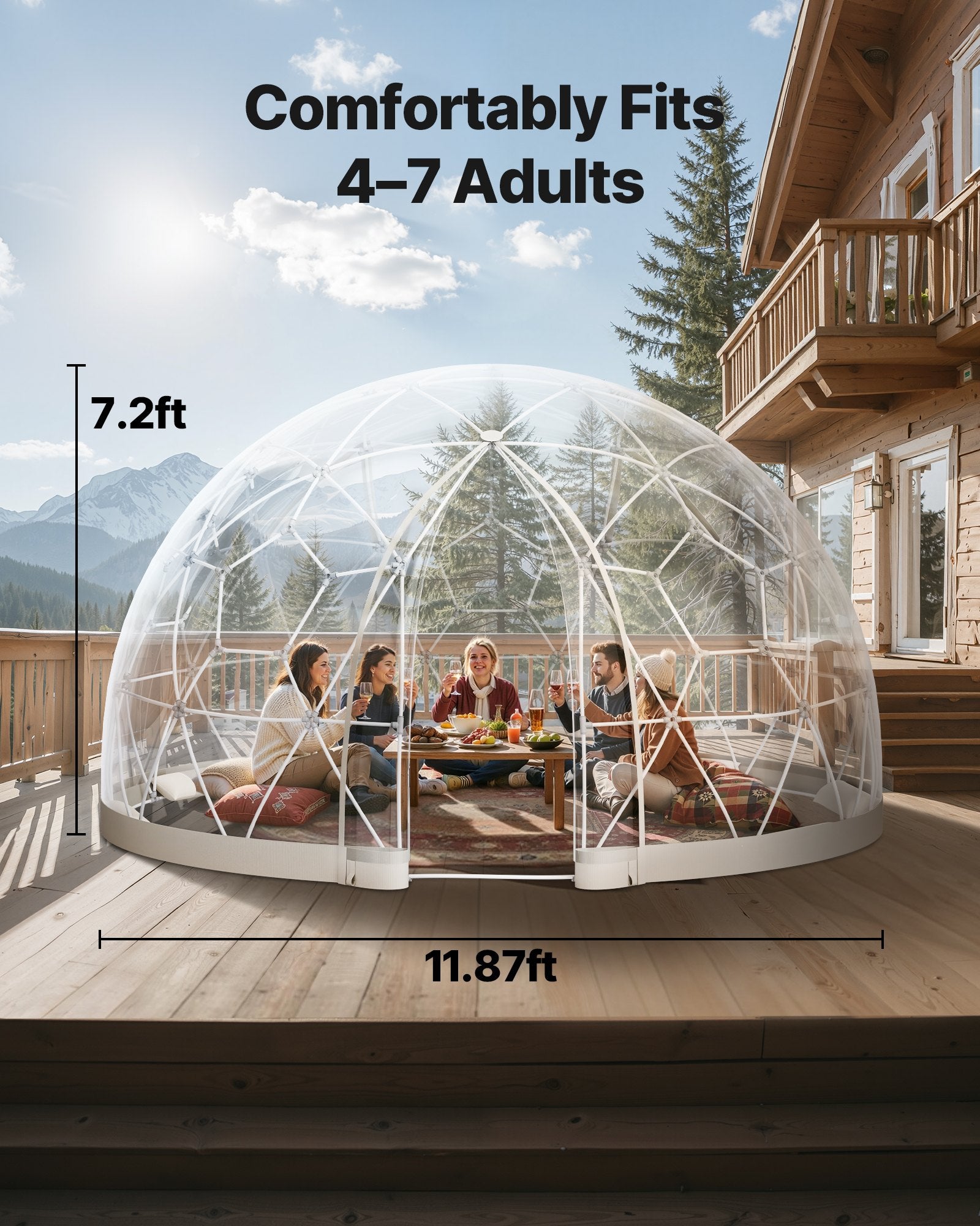 VEVOR Garden Dome Igloo, 3.6 x 2.2 m Outdoor Clear Bubble Tent for 4-7 Person, Weatherproof Geodesic Dome Greenhouse with Window, PVC Igloo Tent for Backyard Patios Camping Party Wedding