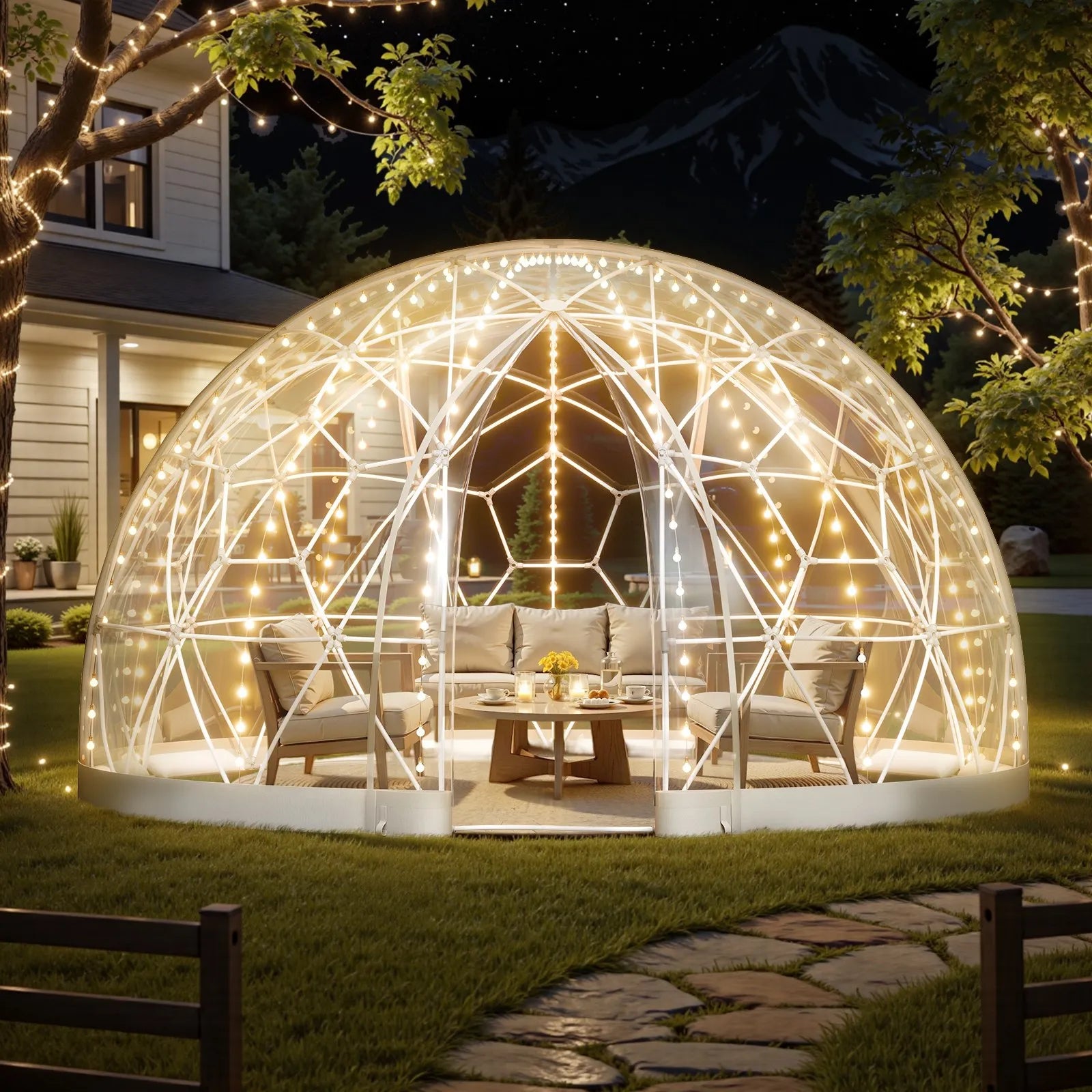 VEVOR Garden Dome Igloo, 3.6 x 2.2 m Outdoor Clear Bubble Tent for 4-7 Person, Weatherproof Geodesic Dome Greenhouse with Window, PVC Igloo Tent for Backyard Patios Camping Party Wedding