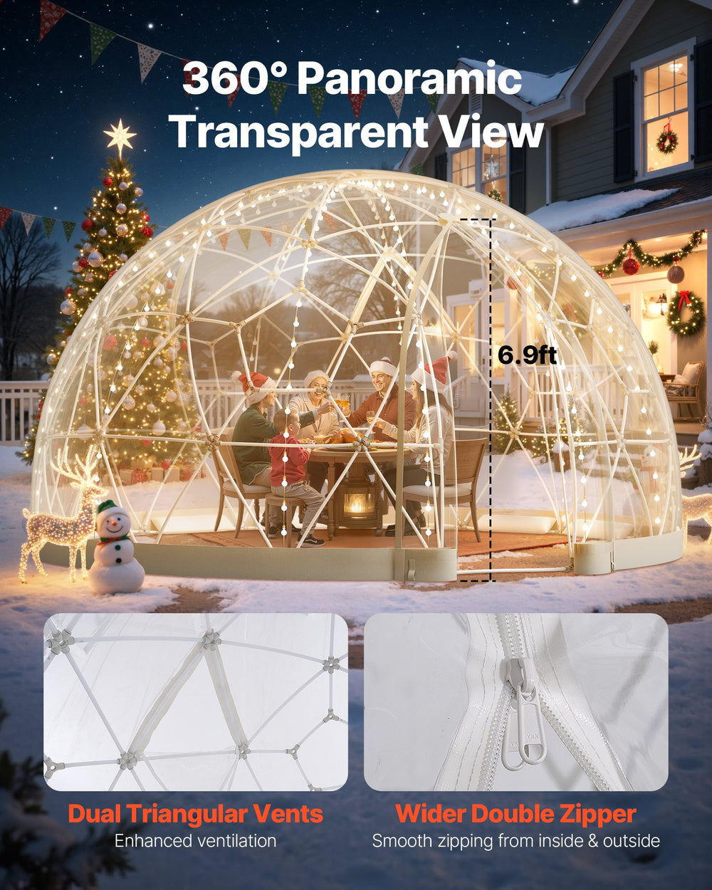 VEVOR Garden Dome Igloo, 4.5 x 2.7 m Outdoor Clear Bubble Tent for 4-7 Person, Weatherproof Geodesic Dome Greenhouse with Window, PVC Igloo Tent for Backyard Patios Camping Party Wedding