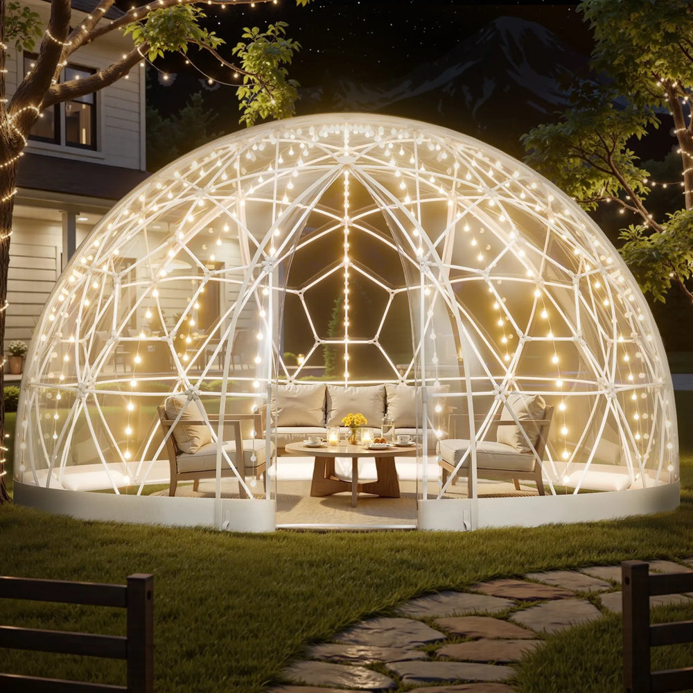 VEVOR Garden Dome Igloo, 4.5 x 2.7 m Outdoor Clear Bubble Tent for 4-7 Person, Weatherproof Geodesic Dome Greenhouse with Window, PVC Igloo Tent for Backyard Patios Camping Party Wedding