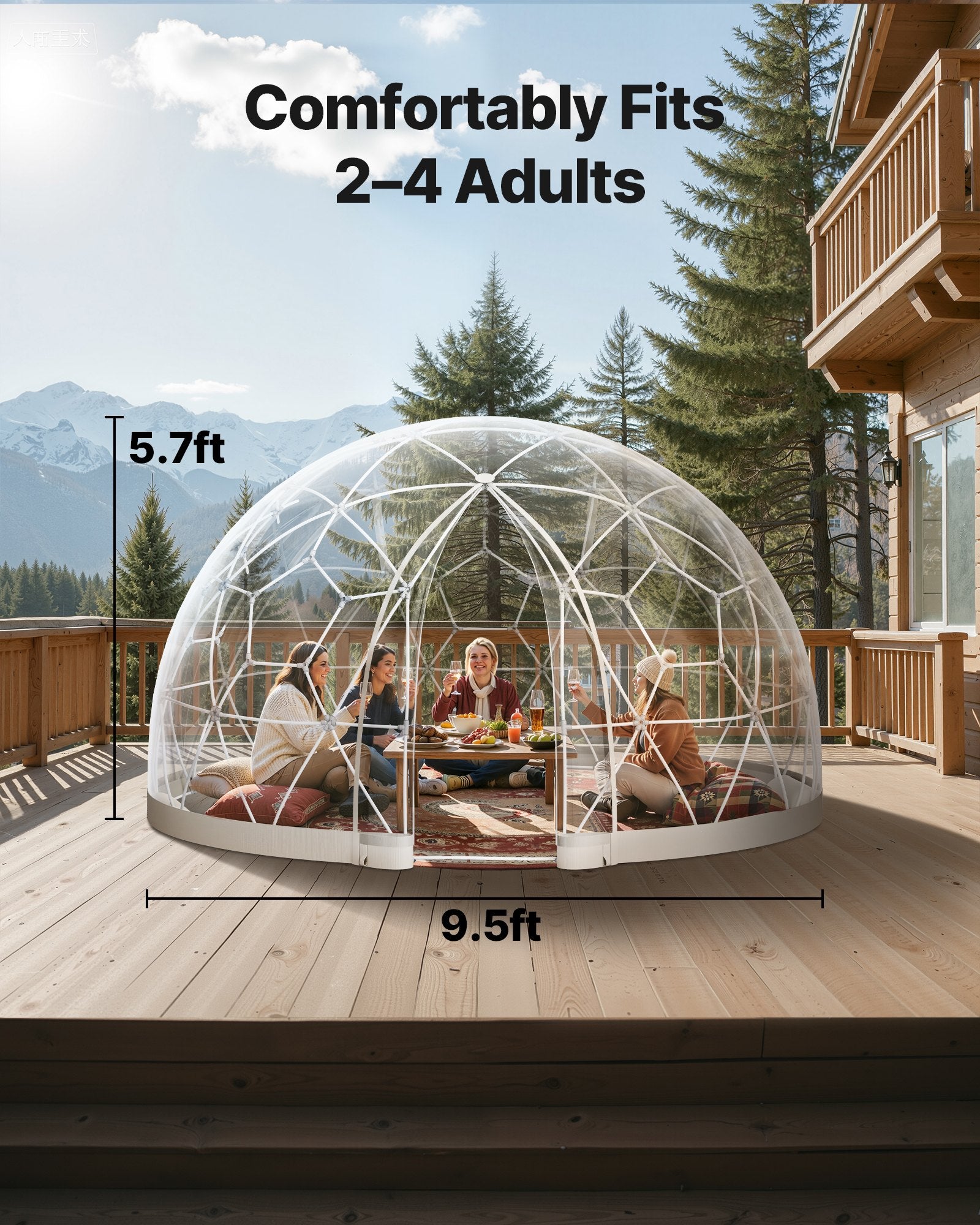 VEVOR Garden Dome Tent, 2.9 x 1.75 m Outdoor Clear Bubble Tent for 2-4 Person, Weatherproof Geodesic Dome Greenhouse with Window, PVC Igloo Tents for