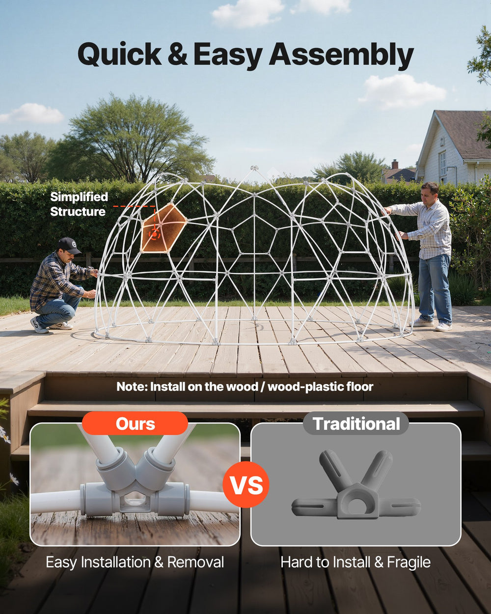 VEVOR Garden Dome Tent, 2.9 x 1.75 m Outdoor Clear Bubble Tent for 2-4 Person, Weatherproof Geodesic Dome Greenhouse with Window, PVC Igloo Tents for Backyard Patios Camping Party Wedding