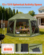 VEVOR Pop up Gazebo Screen Tent, 3.96 x 3.96 m, 13-Sided Spherical Camping Canopy Tent with Removable Top & Carry Bag, Quick-Set & Bite-Proof, Screen House Sun Shelter for 10-12 Persons, Green