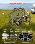 VEVOR Pop up Gazebo Screen Tent, 3.96 x 3.96 m, 13-Sided Spherical Camping Canopy Tent with Removable Top & Carry Bag, Quick-Set & Bite-Proof, Screen House Sun Shelter for 10-12 Persons, Green