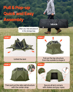 VEVOR Pop up Gazebo Screen Tent, 3.96 x 3.96 m, 13-Sided Spherical Camping Canopy Tent with Removable Top & Carry Bag, Quick-Set & Bite-Proof, Screen House Sun Shelter for 10-12 Persons, Green