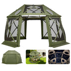 VEVOR Pop up Gazebo Screen Tent, 3.96 x 3.96 m, 13-Sided Spherical Camping Canopy Tent with Removable Top & Carry Bag, Quick-Set & Bite-Proof, Screen House Sun Shelter for 10-12 Persons, Green