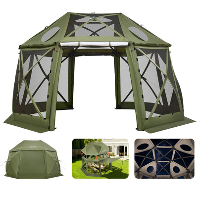 VEVOR Pop up Gazebo Screen Tent, 3.96 x 3.96 m, 13-Sided Spherical Camping Canopy Tent with Removable Top & Carry Bag, Quick-Set & Bite-Proof, Screen House Sun Shelter for 10-12 Persons, Green