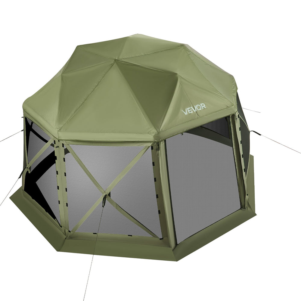 VEVOR Pop up Gazebo Screen Tent, 3.96 x 3.96 m, 13-Sided Spherical Camping Canopy Tent with Removable Top & Carry Bag, Quick-Set & Bite-Proof, Screen House Sun Shelter for 10-12 Persons, Green