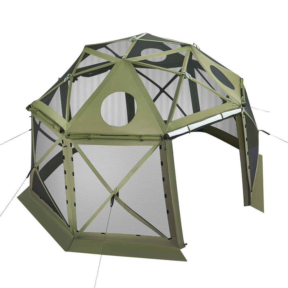 VEVOR Pop up Gazebo Screen Tent, 3.96 x 3.96 m, 13-Sided Spherical Camping Canopy Tent with Removable Top & Carry Bag, Quick-Set & Bite-Proof, Screen House Sun Shelter for 10-12 Persons, Green
