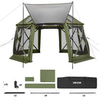 VEVOR Pop up Gazebo Screen Tent, 3.96 x 3.96 m, 13-Sided Spherical Camping Canopy Tent with Removable Top & Carry Bag, Quick-Set & Bite-Proof, Screen House Sun Shelter for 10-12 Persons, Green