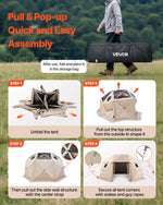 VEVOR Pop up Gazebo Screen Tent, 4.57 x 4.57 m, 13-Sided Spherical Camping Canopy Tent with Removable Top & Carry Bag, Quick-Set & Bite-Proof, Screen House Sun Shelter for 12-15 Persons, Beige