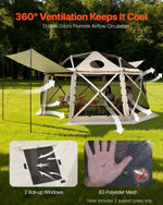 VEVOR Pop up Gazebo Screen Tent, 4.57 x 4.57 m, 13-Sided Spherical Camping Canopy Tent with Removable Top & Carry Bag, Quick-Set & Bite-Proof, Screen House Sun Shelter for 12-15 Persons, Beige