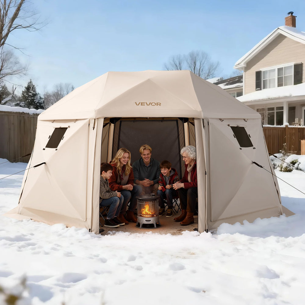 VEVOR Pop up Gazebo Screen Tent, 4.57 x 4.57 m, 13-Sided Spherical Camping Canopy Tent with Removable Top & Carry Bag, Quick-Set & Bite-Proof, Screen House Sun Shelter for 12-15 Persons, Beige