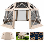 VEVOR Pop up Gazebo Screen Tent, 4.57 x 4.57 m, 13-Sided Spherical Camping Canopy Tent with Removable Top & Carry Bag, Quick-Set & Bite-Proof, Screen House Sun Shelter for 12-15 Persons, Beige