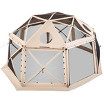 VEVOR Pop up Gazebo Screen Tent, 4.57 x 4.57 m, 13-Sided Spherical Camping Canopy Tent with Removable Top & Carry Bag, Quick-Set & Bite-Proof, Screen House Sun Shelter for 12-15 Persons, Beige