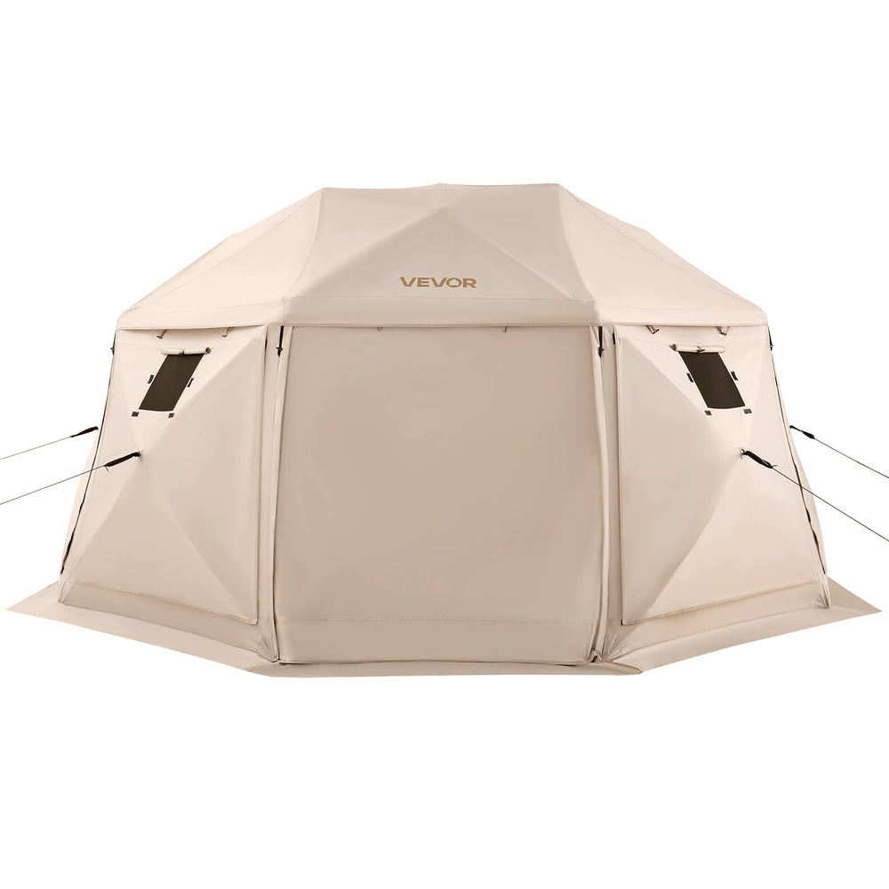 VEVOR Pop up Gazebo Screen Tent, 4.57 x 4.57 m, 13-Sided Spherical Camping Canopy Tent with Removable Top & Carry Bag, Quick-Set & Bite-Proof, Screen House Sun Shelter for 12-15 Persons, Beige