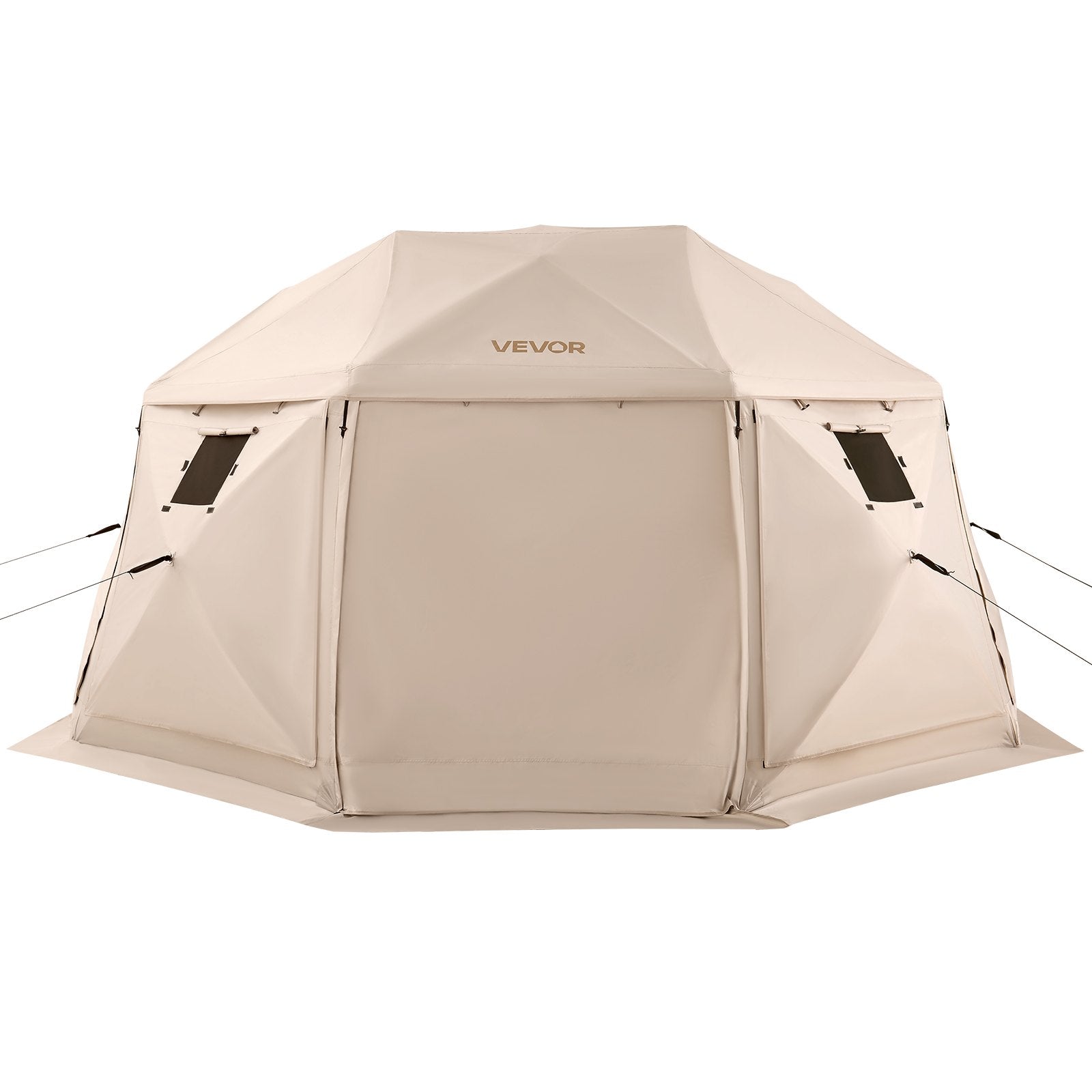 VEVOR Pop up Gazebo Screen Tent, 4.57 x 4.57 m, 13-Sided Spherical Camping Canopy Tent with Removable Top & Carry Bag, Quick-Set & Bite-Proof, Screen House Sun Shelter for 12-15 Persons, Beige