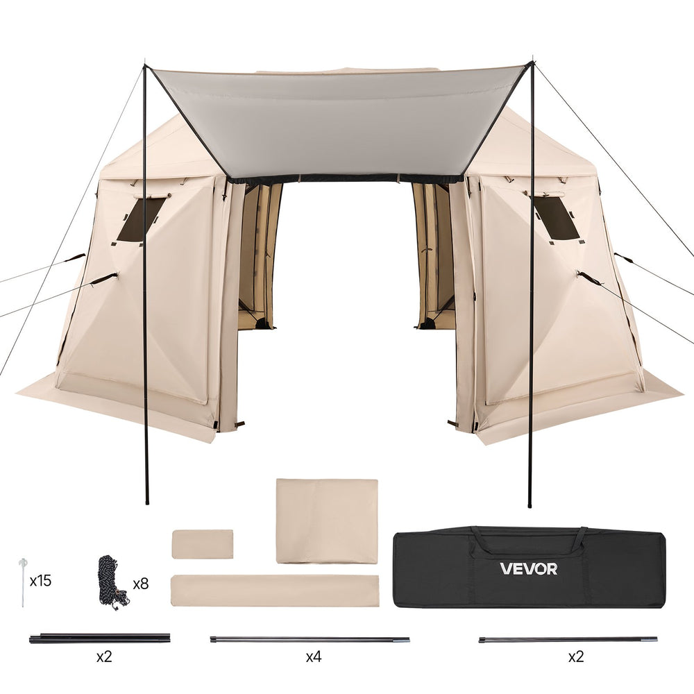 VEVOR Pop up Gazebo Screen Tent, 4.57 x 4.57 m, 13-Sided Spherical Camping Canopy Tent with Removable Top & Carry Bag, Quick-Set & Bite-Proof, Screen House Sun Shelter for 12-15 Persons, Beige