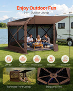 VEVOR Pop up Gazebo Screen Tent, 3.6 x 3.6 m Large 6-Sided Camping Canopy Tent with Removable Top & Carry Bag, Quick-Set & Bite-Proof, Screen House Sun Shelter for 8-10 Persons Backyard Patio, Brown