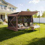 VEVOR Pop up Gazebo Screen Tent, 3.6 x 3.6 m Large 6-Sided Camping Canopy Tent with Removable Top & Carry Bag, Quick-Set & Bite-Proof, Screen House Sun Shelter for 8-10 Persons Backyard Patio, Brown