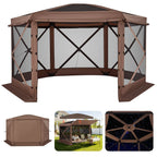 VEVOR Pop up Gazebo Screen Tent, 3.6 x 3.6 m Large 6-Sided Camping Canopy Tent with Removable Top & Carry Bag, Quick-Set & Bite-Proof, Screen House Sun Shelter for 8-10 Persons Backyard Patio, Brown