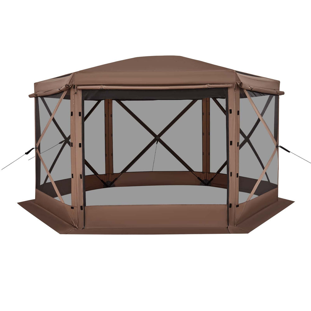 VEVOR Pop up Gazebo Screen Tent, 3.6 x 3.6 m Large 6-Sided Camping Canopy Tent with Removable Top & Carry Bag, Quick-Set & Bite-Proof, Screen House Sun Shelter for 8-10 Persons Backyard Patio, Brown