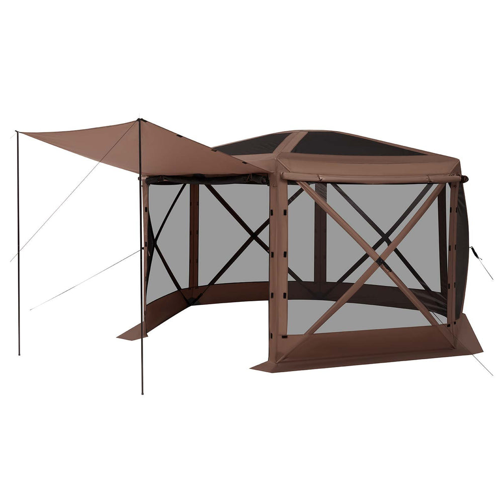 VEVOR Pop up Gazebo Screen Tent, 3.6 x 3.6 m Large 6-Sided Camping Canopy Tent with Removable Top & Carry Bag, Quick-Set & Bite-Proof, Screen House Sun Shelter for 8-10 Persons Backyard Patio, Brown