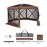 VEVOR Pop up Gazebo Screen Tent, 3.6 x 3.6 m Large 6-Sided Camping Canopy Tent with Removable Top & Carry Bag, Quick-Set & Bite-Proof, Screen House Sun Shelter for 8-10 Persons Backyard Patio, Brown