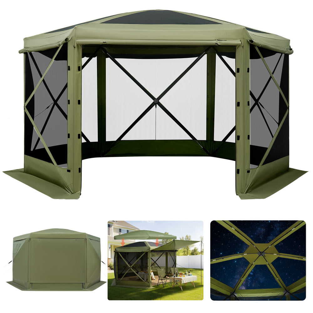 VEVOR Pop up Gazebo Screen Tent, 3x3 m Large 6-Sided Camping Canopy Tent with Removable Top & Carry Bag, Quick-Set & Bite-Proof, Screen House Sun Shelter for 6-8 Persons Backyard Patio, Green
