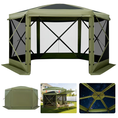 VEVOR Pop up Gazebo Screen Tent, 3x3 m Large 6-Sided Camping Canopy Tent with Removable Top & Carry Bag, Quick-Set & Bite-Proof, Screen House Sun Shelter for 6-8 Persons Backyard Patio, Green