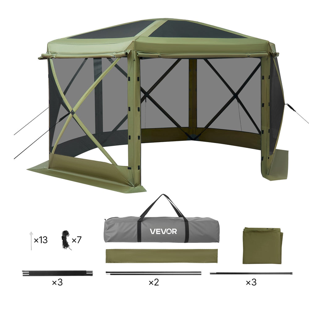VEVOR Pop up Gazebo Screen Tent, 3x3 m Large 6-Sided Camping Canopy Tent with Removable Top & Carry Bag, Quick-Set & Bite-Proof, Screen House Sun Shelter for 6-8 Persons Backyard Patio, Green