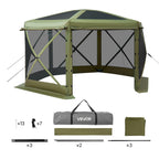 VEVOR Pop up Gazebo Screen Tent, 3x3 m Large 6-Sided Camping Canopy Tent with Removable Top & Carry Bag, Quick-Set & Bite-Proof, Screen House Sun Shelter for 6-8 Persons Backyard Patio, Green