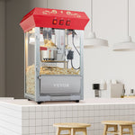 VEVOR Popcorn Maker, 850W Popcorn Popper Machine, 8 Oz Kettle Makes 48 Cups per Batch, Countertop Popcorn Maker with Tempered Glass, Includes 4 Scoops, Movie Theater Style, Red