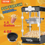 VEVOR Popcorn Maker, 480W Popcorn Popper Machine, 4 Oz Kettle Makes 1.5 Gallon per Batch, Tabletop Popcorn Maker, Includes 3 Scoops, Movie Theater Style, Black