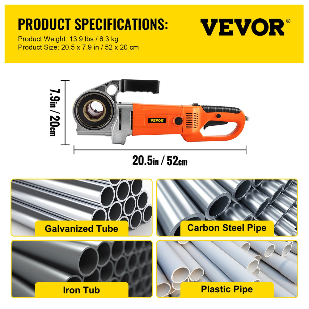 VEVOR Electric Pipe Threader, 2300W Pipe Threading Machine, Heavy-Duty Hand-Held Power Drive Kit, 220V Pipe Threader Machine, Portable Pipe Threader with 6 Dies 1.27-5.1 cm