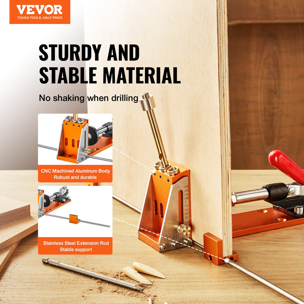 VEVOR Pocket Hole Jig Kit, 34 Pcs Pocket Hole Jig System with 27.9 cm C-clamp, Fixture, Step Drills, Wrenches, Drill Stop Rings, Square Drive Bits, Toolbox, for DIY Carpentry Projects, Adjustable