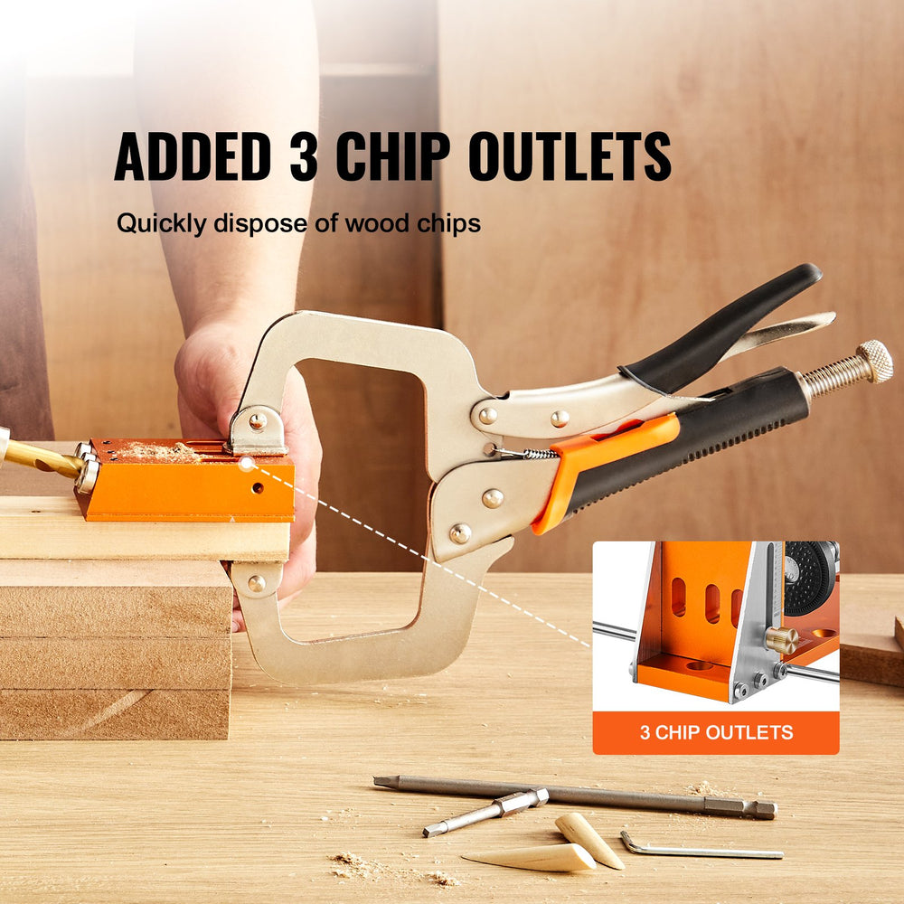 VEVOR Pocket Hole Jig Kit, 34 Pcs Pocket Hole Jig System with 27.9 cm C-clamp, Fixture, Step Drills, Wrenches, Drill Stop Rings, Square Drive Bits, Toolbox, for DIY Carpentry Projects, Adjustable