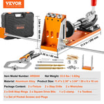 VEVOR Pocket Hole Jig Kit, 34 Pcs Pocket Hole Jig System with 27.9 cm C-clamp, Fixture, Step Drills, Wrenches, Drill Stop Rings, Square Drive Bits, Toolbox, for DIY Carpentry Projects, Adjustable