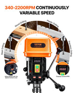 VEVOR 750W Bench Drill Press, 440-2580RPM Continuously Variable Speed ​​Adjustment Drill Press with 0-45° Tilting Work Table, 30.5 cm Swing, X-Ray Positioning