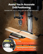 VEVOR 750W Bench Drill Press, 440-2580RPM Continuously Variable Speed ​​Adjustment Drill Press with 0-45° Tilting Work Table, 30.5 cm Swing, X-Ray Positioning