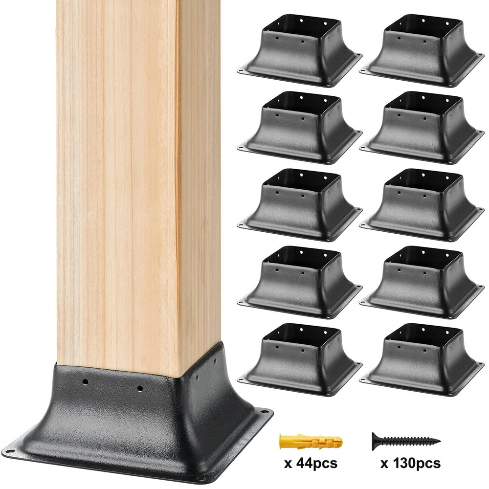 VEVOR 101.6x101.6mm Post Base 10Pcs, Internal 91x91mm Heavy Duty Powder-Coated Steel Post Bracket Fit for Standard Wood Post Anchor, Decking Post Base for Deck Porch Handrail Railing Support