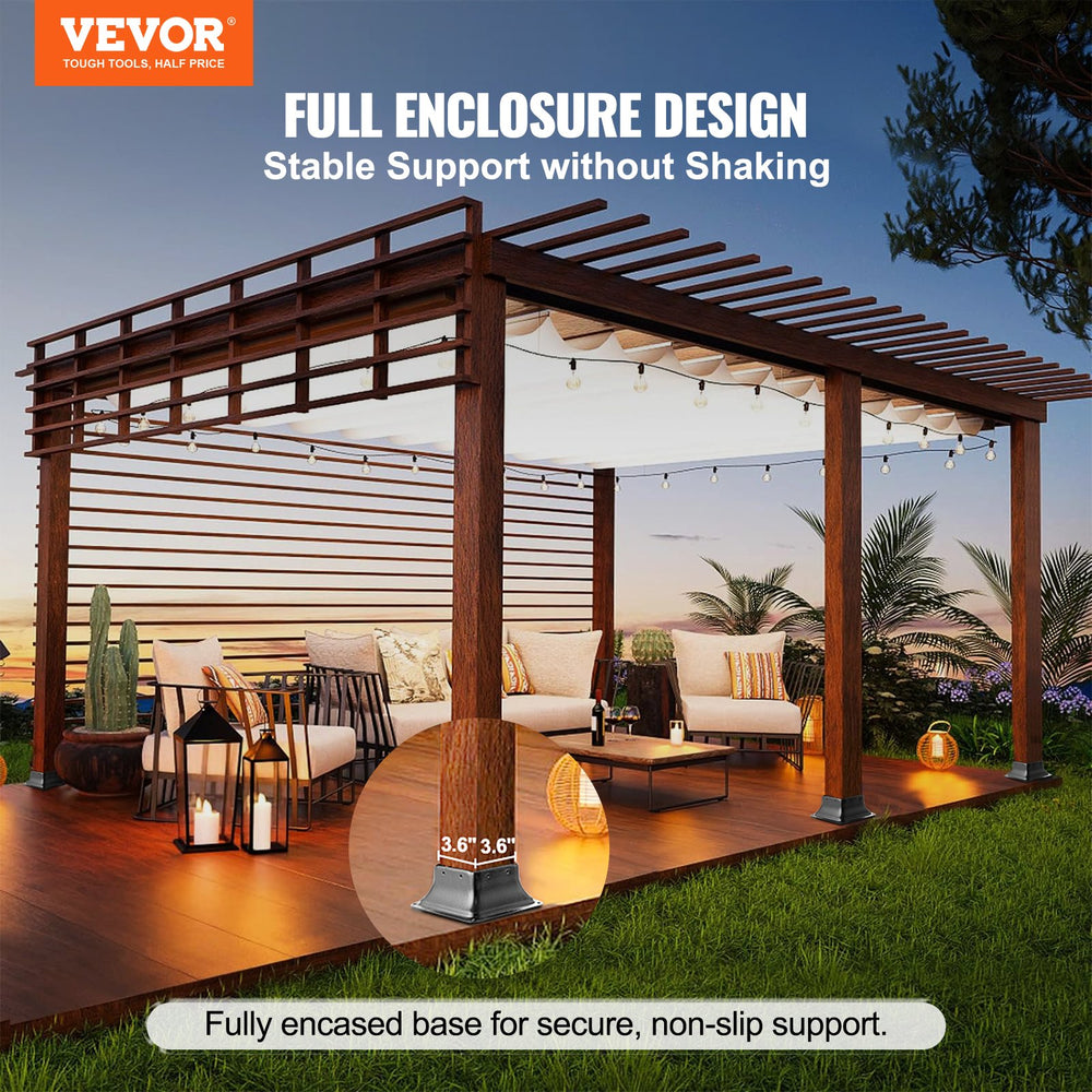 VEVOR 101.6x101.6mm Post Base 20Pcs, Internal 91x91mm Heavy Duty Powder-Coated Steel Post Bracket Fit for Standard Wood Post Anchor, Decking Post Base for Deck Porch Handrail Railing Support